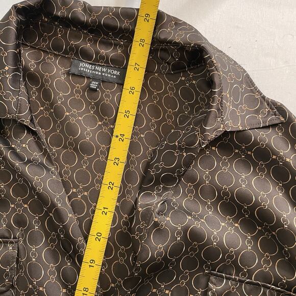 Jones of New‎ York Brown Satin Print Button Up Blouse Size 24W Career Old Money - Picture 11 of 13